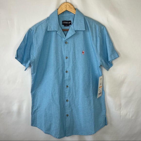 Trunks Surf & Swim Co. Tropical Shirt w/ Embroidered Icon in Deep Sea - Sz S/P - Picture 2 of 10